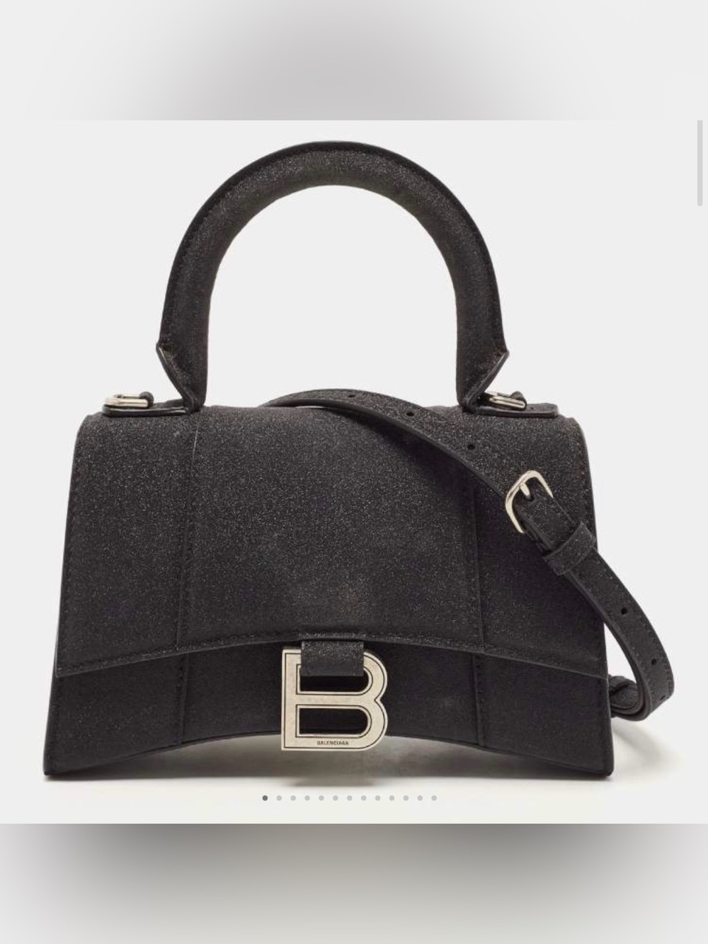 Balenciaga XS hourglass black glitter sparkle silver hardware handbag crossbody